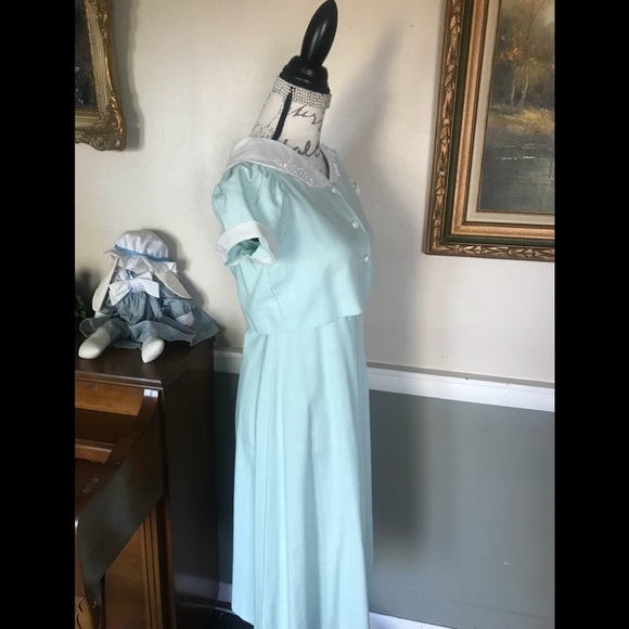 ❤️ Rare Vintage sage 2-piece Swiss Rose Collar Dress‼️FINAL SALE - Picture 6 of 11